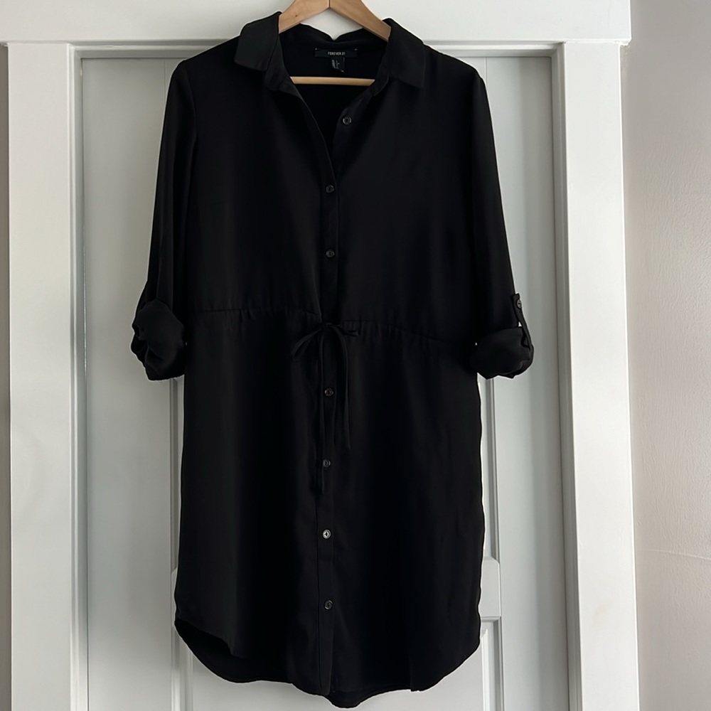 Forever 21 dress black button down dress with tie waist - Picture 7 of 7